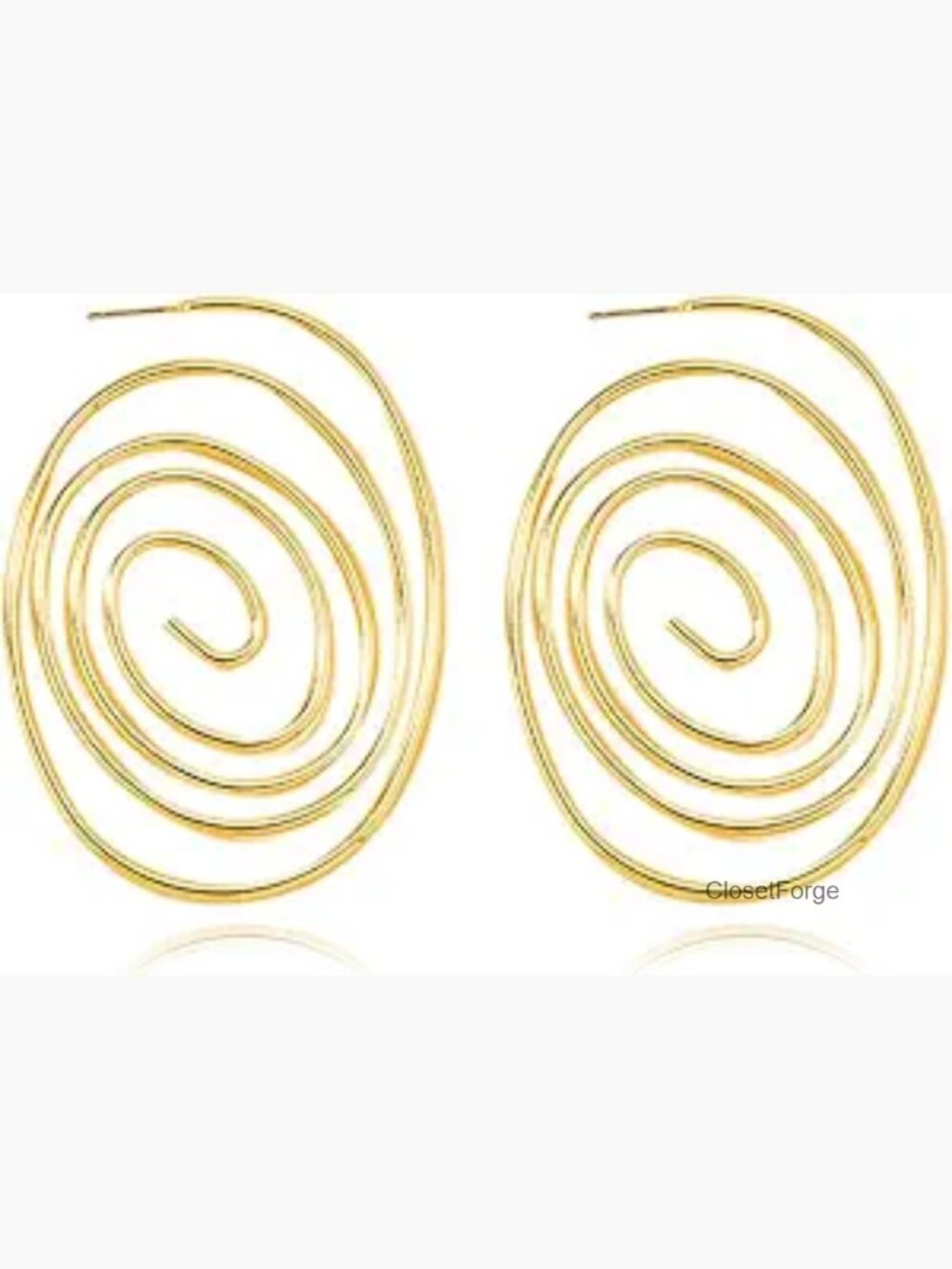 Geometric Gold Wire Dangle Drop Earrings - Minimalist Swirl Spiral Statement